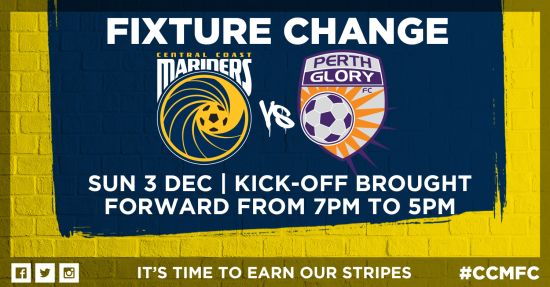 FIXTURE CHANGE: Sunday 5pm Football vs. Perth Glory